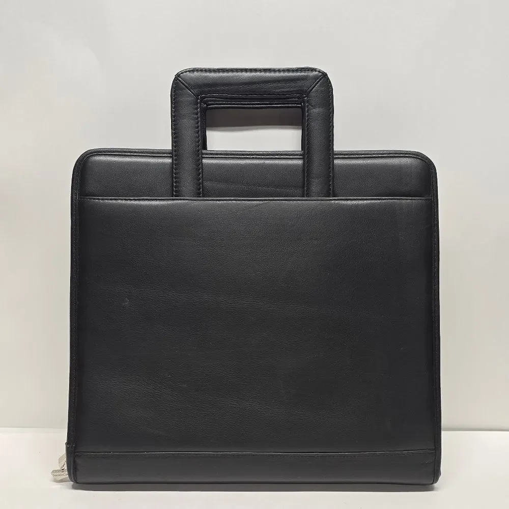 Franklin Covey Black Leather Zipper 3 Ring Binder Briefcase Retractable Handles